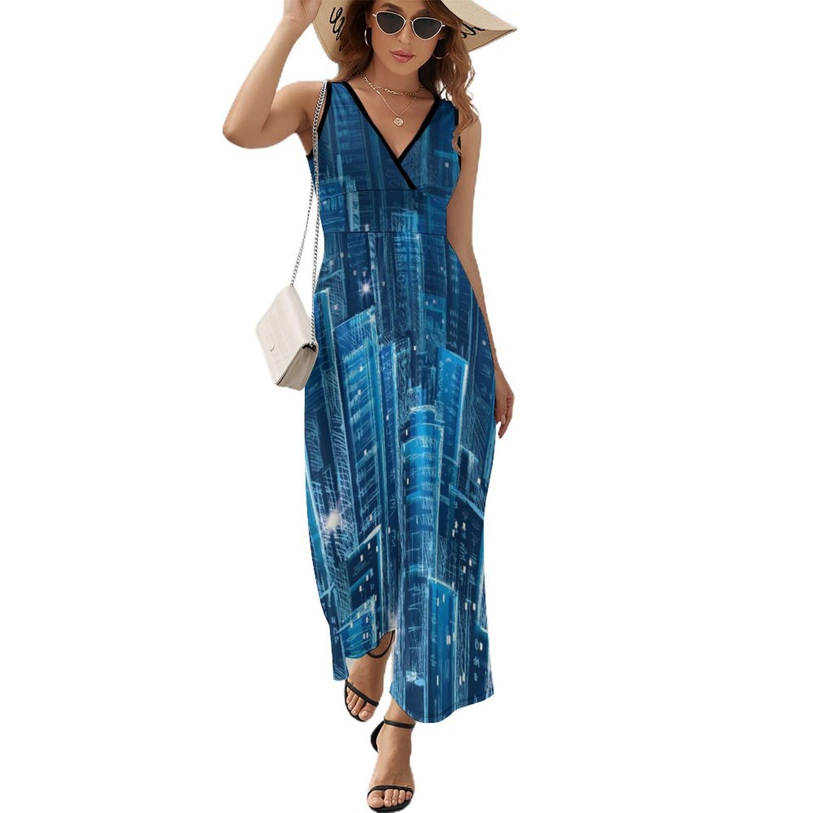 Robe longue d'été sans manches pour femme chic et fluide - 8