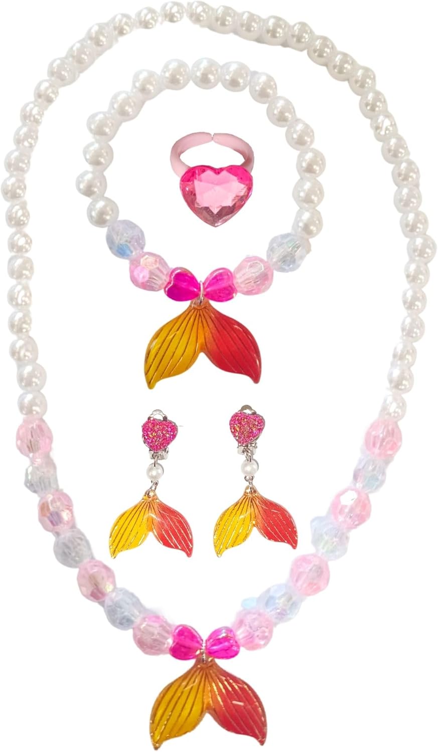 MONKEYTAIL Jewellery Kit for Kids Girls | Set of 1| Princess Jewelry Set with Pearl Beads Necklace, Bracelet, Earrings & Ring | Dress-Up Costume Accessories Gift