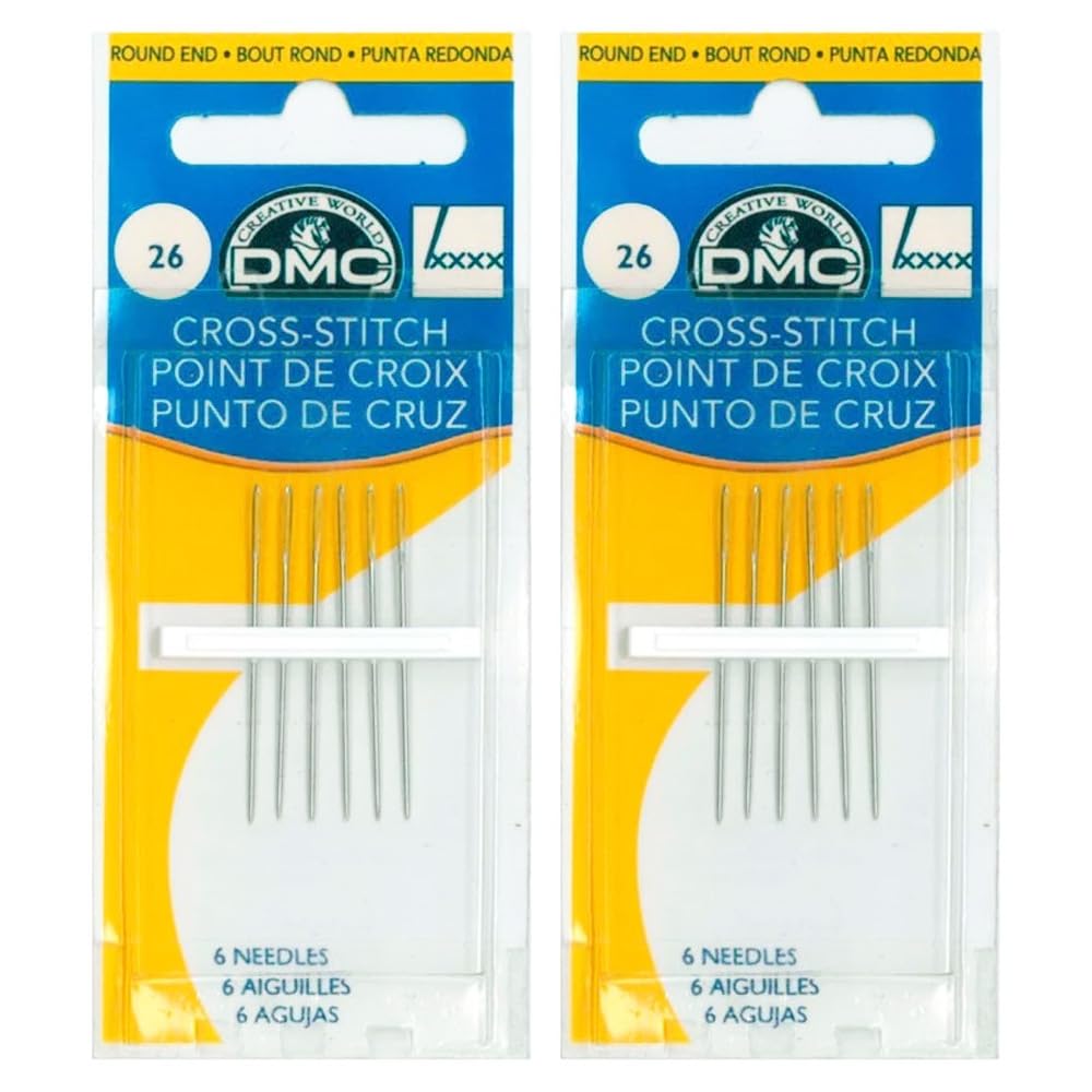 2X 6 Cross Stitch Needles Size 26 Ideal for Aida Fabrics – Precision Design with Easy Threading Eye – Bundled by GetInStyle Shop