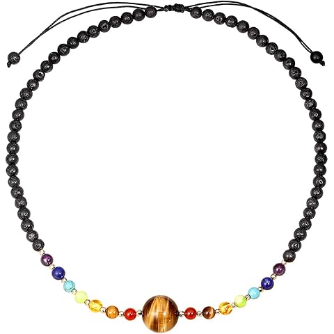 Jewever 7 Chakra Crystal Necklaces Healing Gem Stone Pendant Choker Necklace for Women Tiger Eye with Lava Rock Essential Oils Diffuser Energy Crystals Adjustable Strand