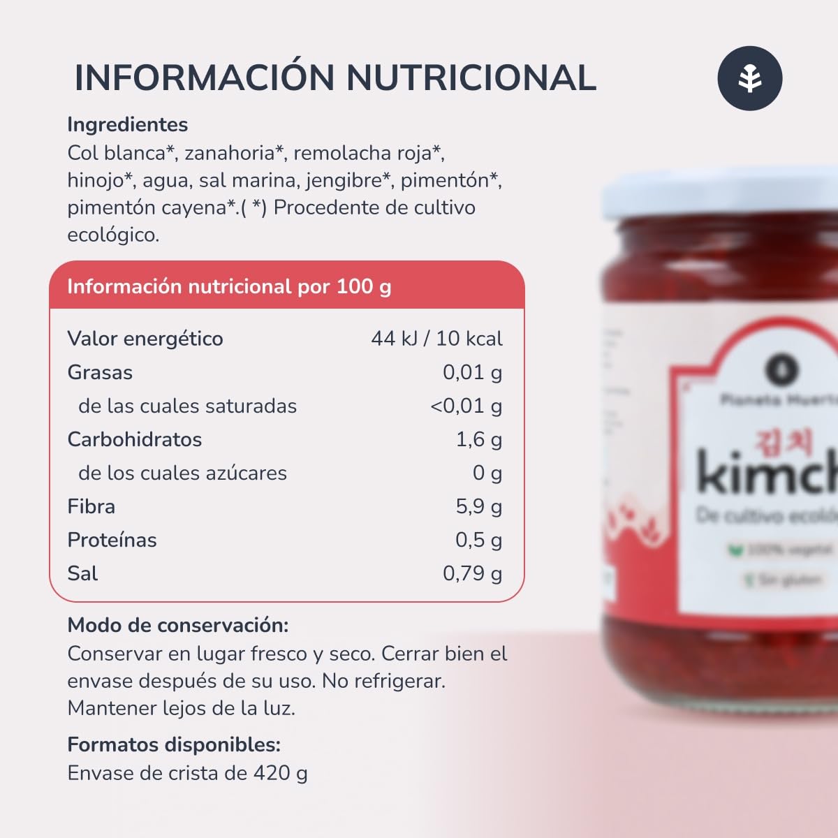 PLANETA HUERTO | Pack 12x Kimchi ECO 420 g – Kimchi Fermentado Vegano con Col, Zanahoria y Remolacha, Ecológico, Rico en Probióticos Naturales y Fibra para la Salud Digestiva