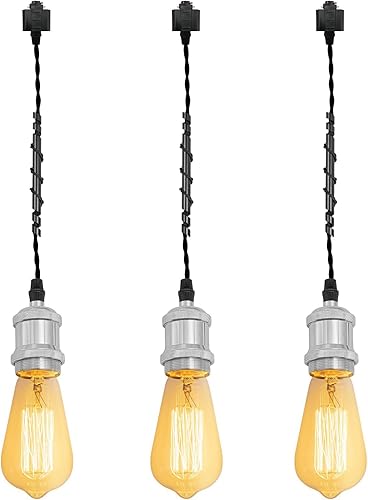 Miniatura 43 de Kiven Colgantes de iluminación de riel tipo H, luces colgantes industriales de pista H con cuerda de tejido negro de 7 pulgadas de longitud, paquete