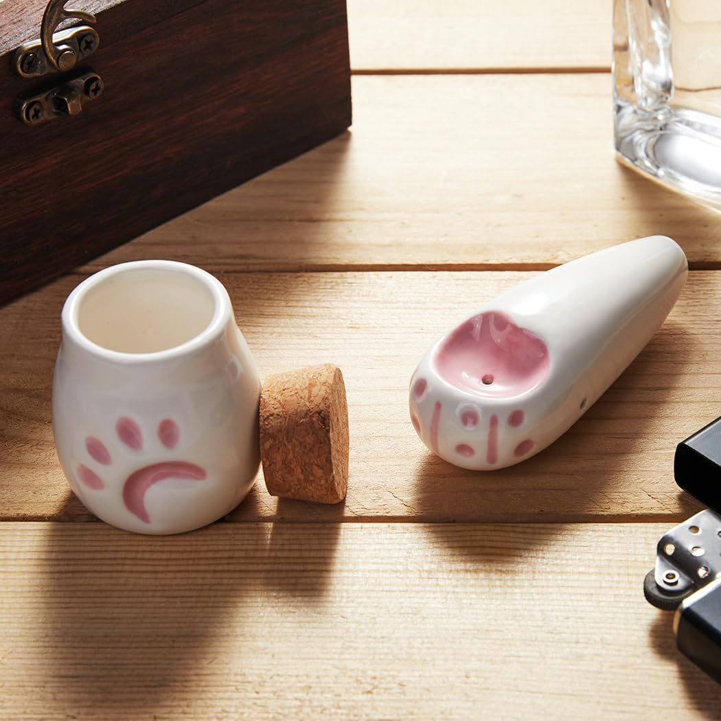 Tobacco Pipe, Ergonomic Easy Grip & Unique Cat Paw Artistic Design with Jar