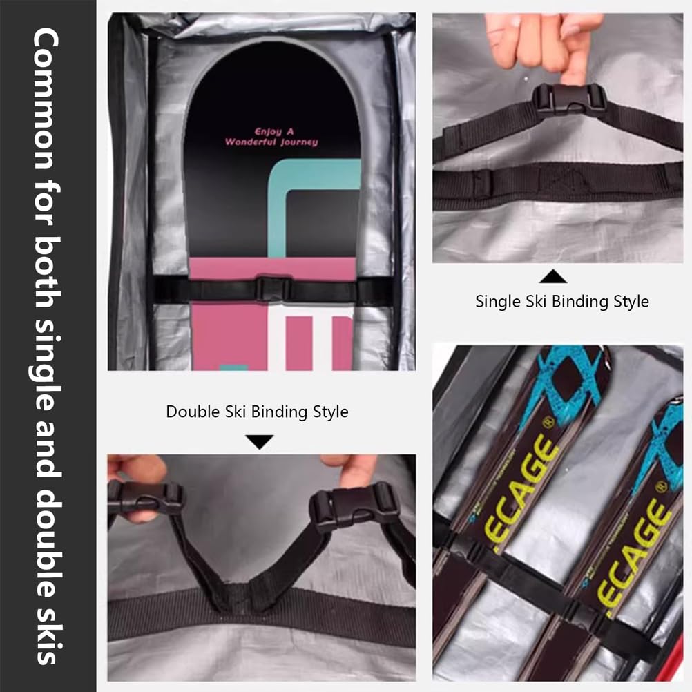Borsa da Snowboard con Ruote per Viaggi Aerei, Borsa da Sci Doppia con Ruote Impermeabile per 2 Set di Sci/Snowboard Singolo, Scarponi, caschi, Occhiali Fino a 170 cm