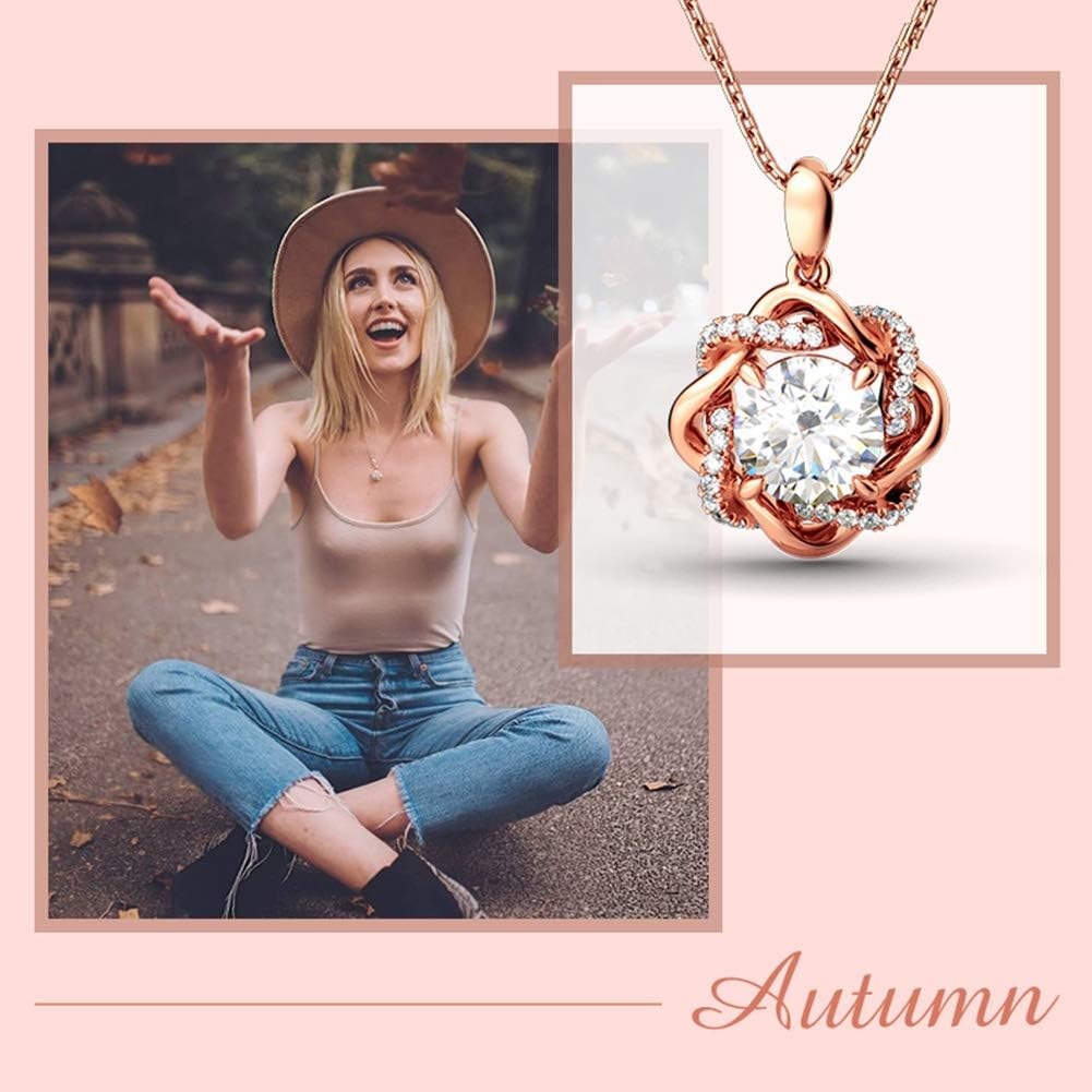 Jeulia Women S925 Sterling Silver Flower Necklace Chain White Diamond Pendant Necklace with Long Hollow Chain Mother’s Valentine's Day Jewelry Gift
