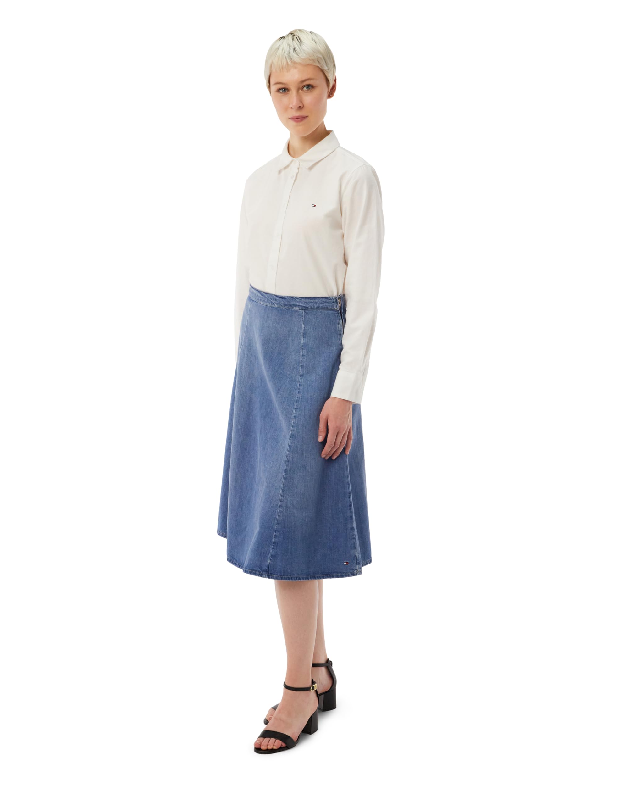 Tommy Hilfiger Women’s Flare Uma Denim Midi Skirt with Belt, Blue (Uma), 10