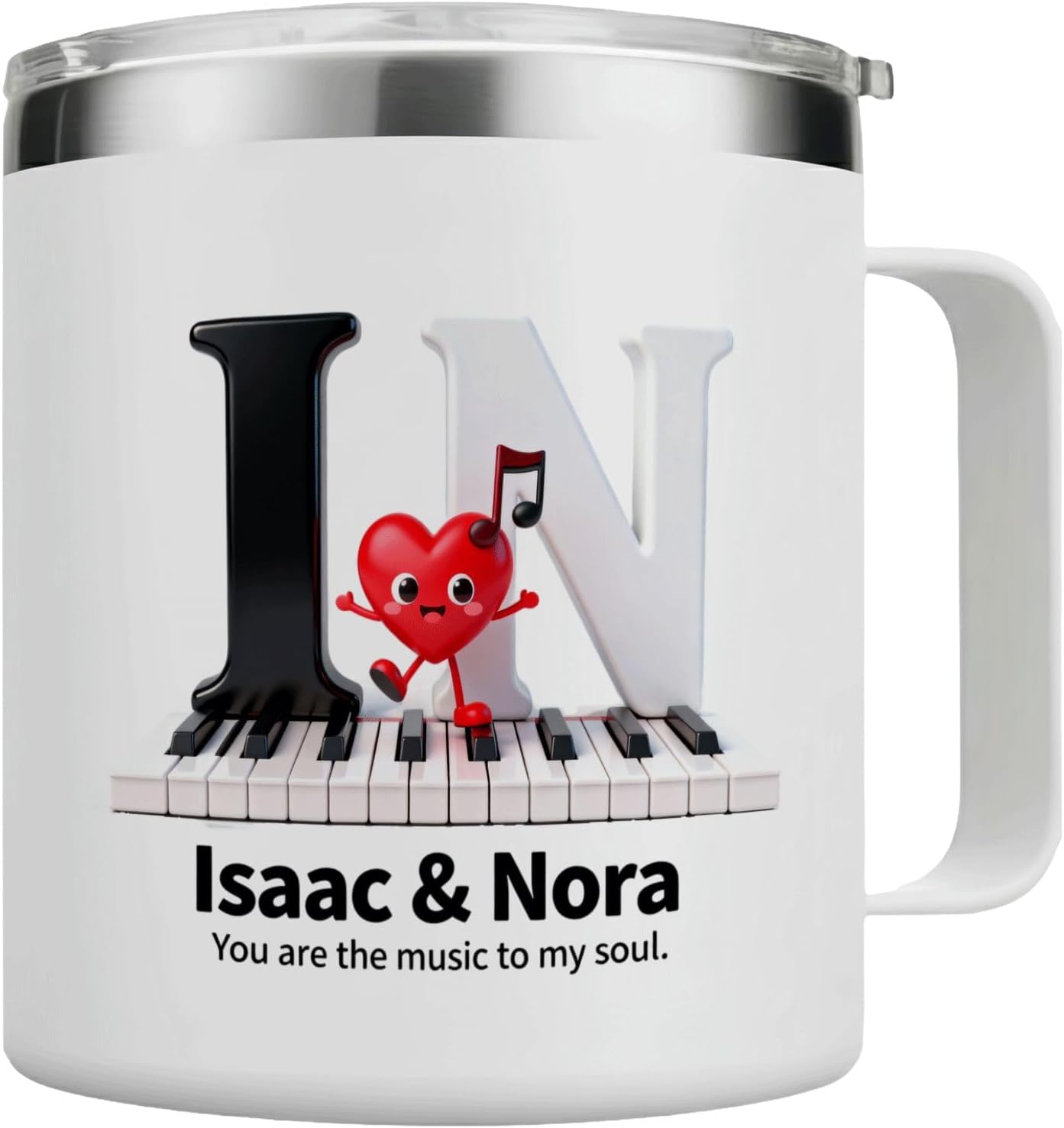 Personalized Piano Keyboard Initials & Names Mug | “You Are The Music To My Soul” Custom Insulated Tumbler with Handle | Romantic Gift for Musicians，Music Lovers Couples& Valentine’s Day(B109)