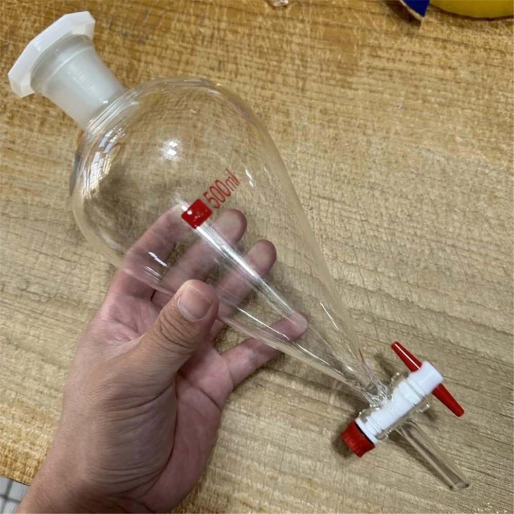 Cristalería de Laboratorio Embudo de separación de vidrio en forma de pera con boca estándar de 250 ml, 500 ml y 1000 ml for experimentos.(1000ml (PTFE piston))