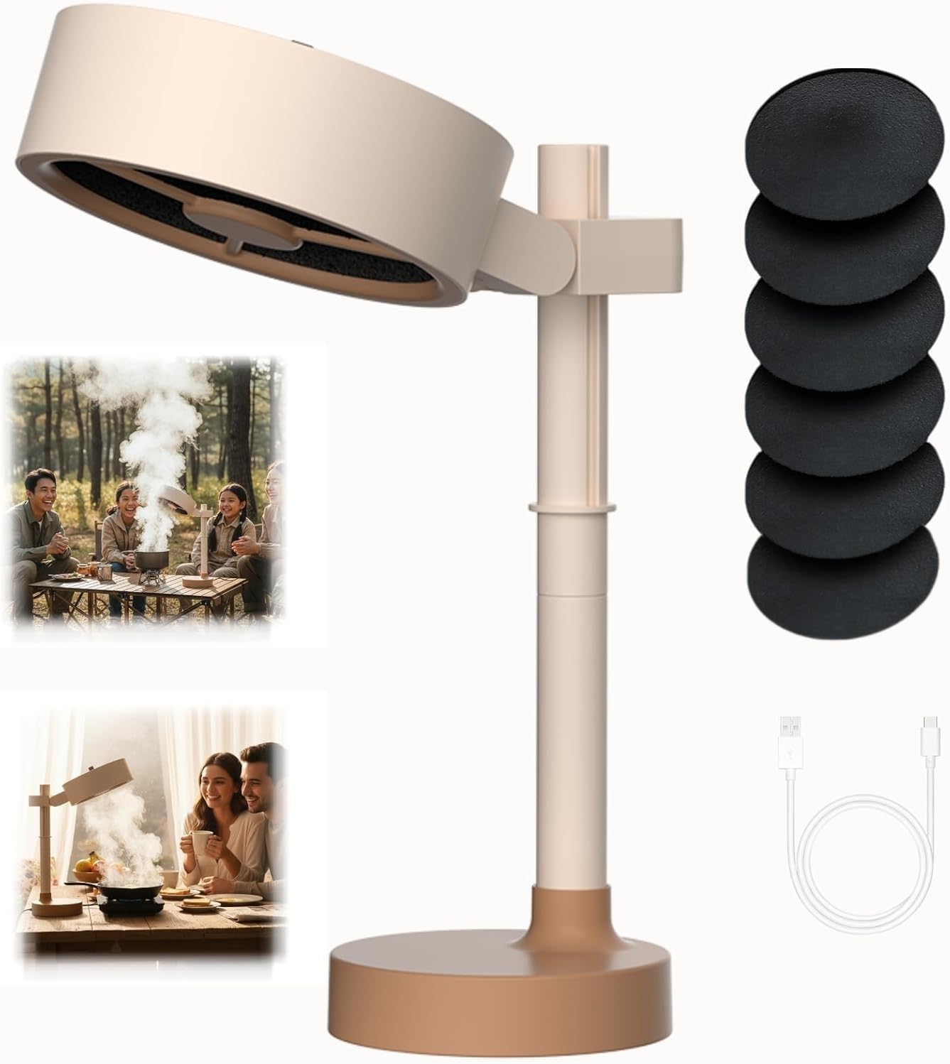 Mini Plug-In Desktop Air Purifier with 6 Carbon Filters, Quiet Portable Range Hood for Smoke Odor, Desk, Indoor BBQ, Kitchen, Hot Pot, Travel, and Shared Spaces