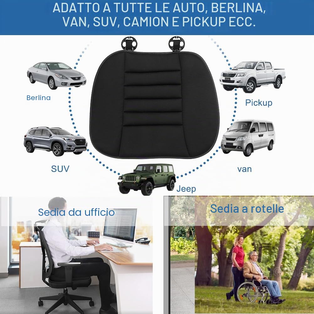ACBAGI - Cuscino per sedile auto, cuscino per sedile del conducente con 1,2 pollici di memory foam confortevole per auto, sedia da ufficio e sedia di casa
