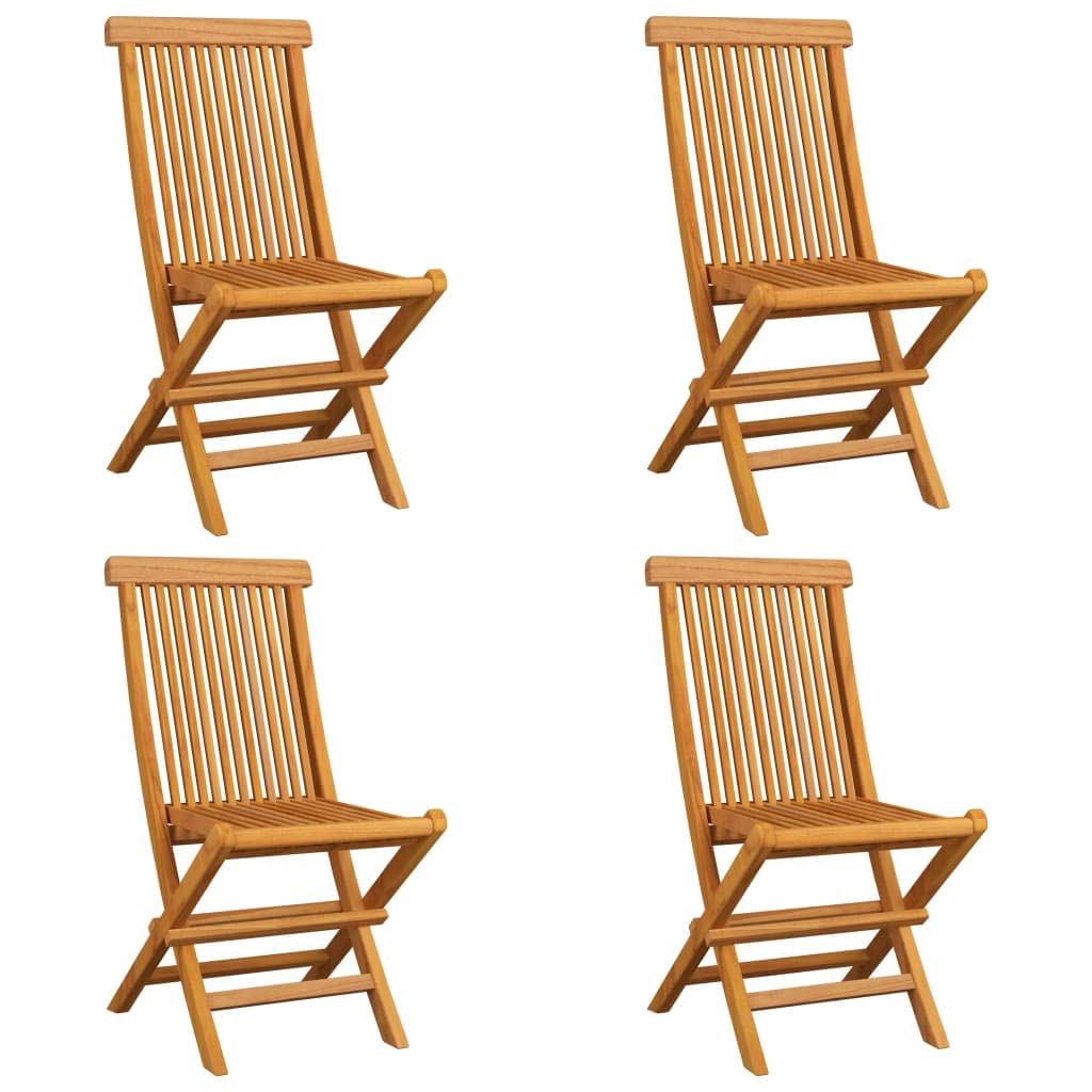 Juego de 4 sillas de jardín plegables de teca maciza con cojín de asiento para exteriores, 47 x 60 x 89 cm, resistente a la intemperie, ahorra espacio, plegable, para balcón, terraza y jardín