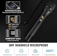 Vista 2 de Sistema de micrófono inalámbrico, micrófonos inalámbricos sin cable duales UHF de metal, micrófono de mano, juego de micrófono inalámbrico