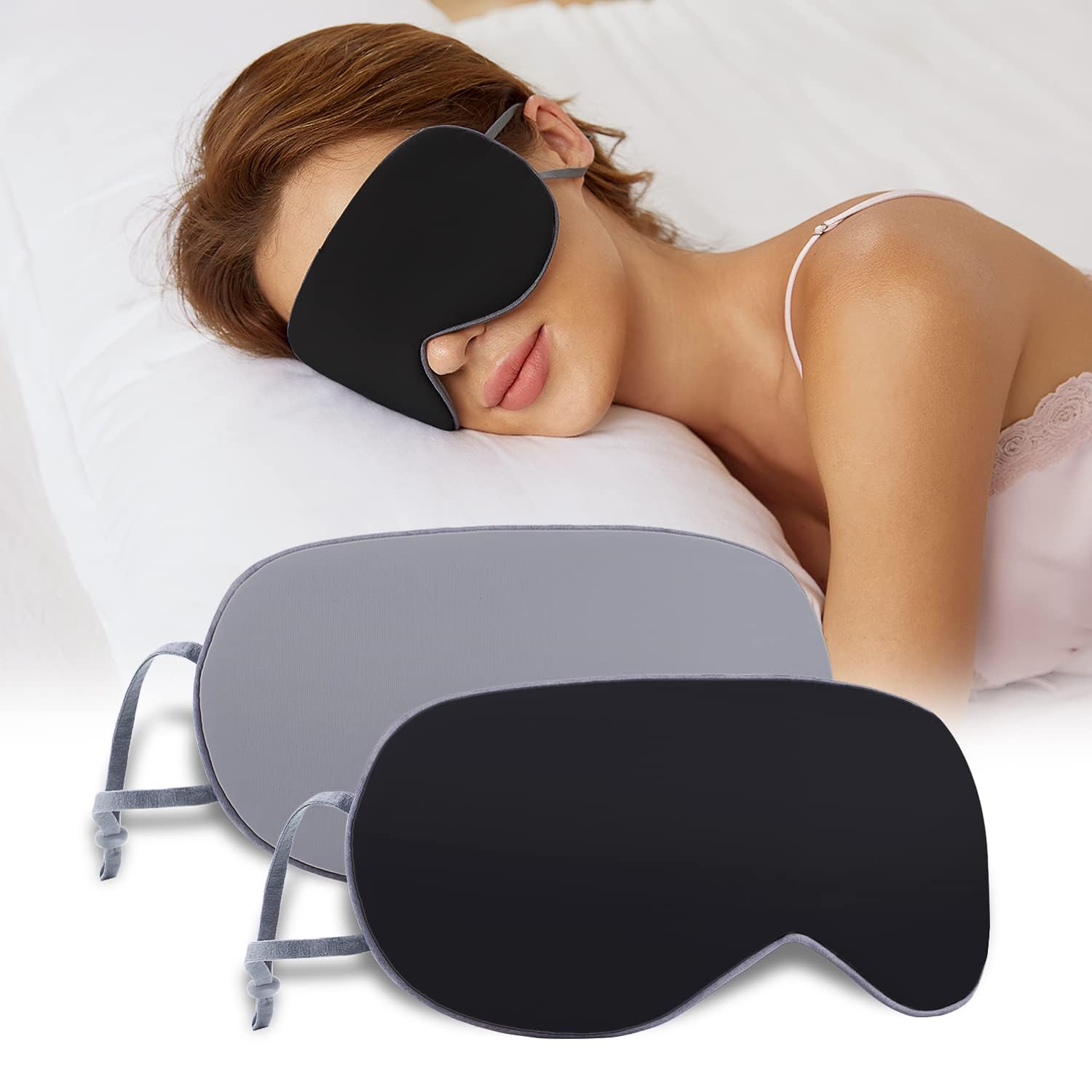 KASTWAVE Sleeping Mask 2 Pack, Warm, Cool Double-Sided Use of Sleep Mask, Super Soft Blindfold with Adjustable Strap, Block out Light, Comfort Sleep Eye Mask for Travel Meditation Nap (Black)