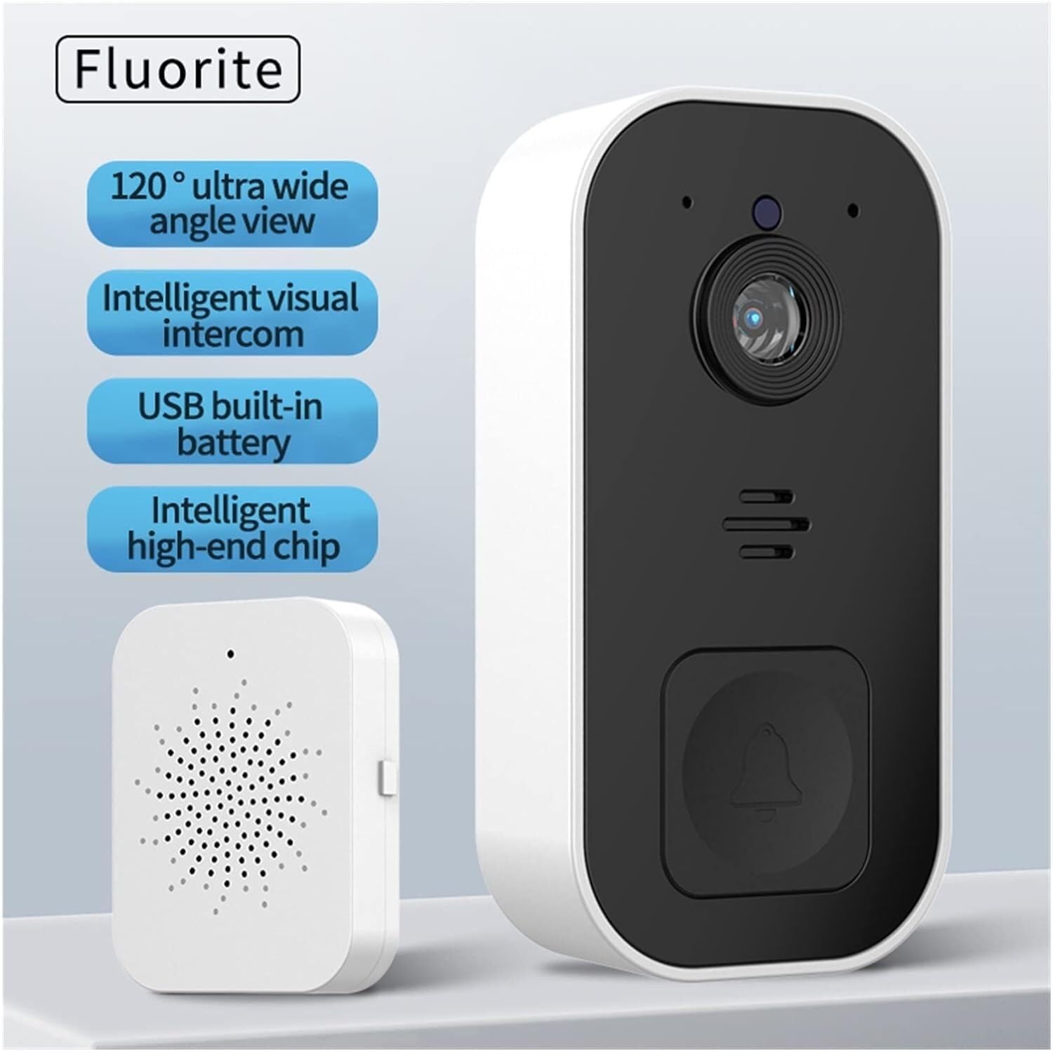Zewnętrzny bezprzewodowy dzwonek WiFi Wodoodporny zestaw dzwonków do drzwi inteligentnego domu Domofon głosowy Noktowizor na podczerwień Dzwonek z kamerą bezpieczeństwa (Color : Bianco)