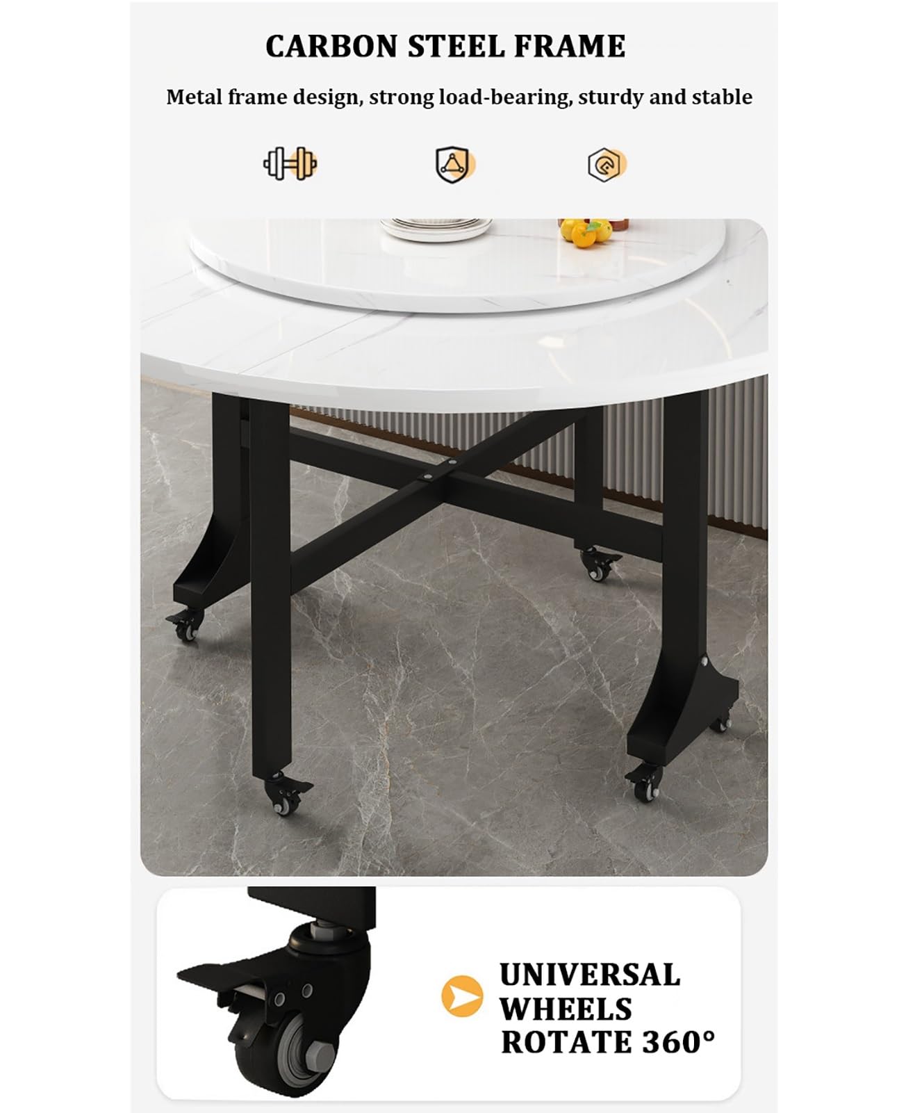 LXURY Tavolo Rotondo Pranzo Allungabile, Tavolo da Pranzo Pieghevole Mobile, Tavoli da Cucina con Ribalta per Piccoli Spazi, Adatto per Cucina e Soggiorno