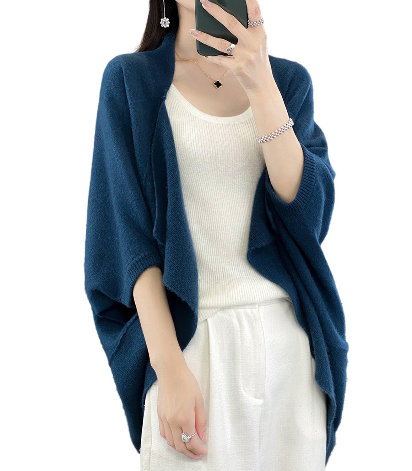 Pull châle en laine mérinos pour femme - Poncho Ruana ouvert sur le devant - Cape pour l'automne et l'hiver