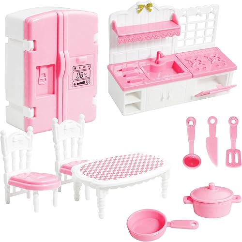 Juego de 10 piezas de mini cocina para casa de muñecas, juego de cocina en miniatura, mini cocina para niños, casa de muñecas, muebles y accesorios,
