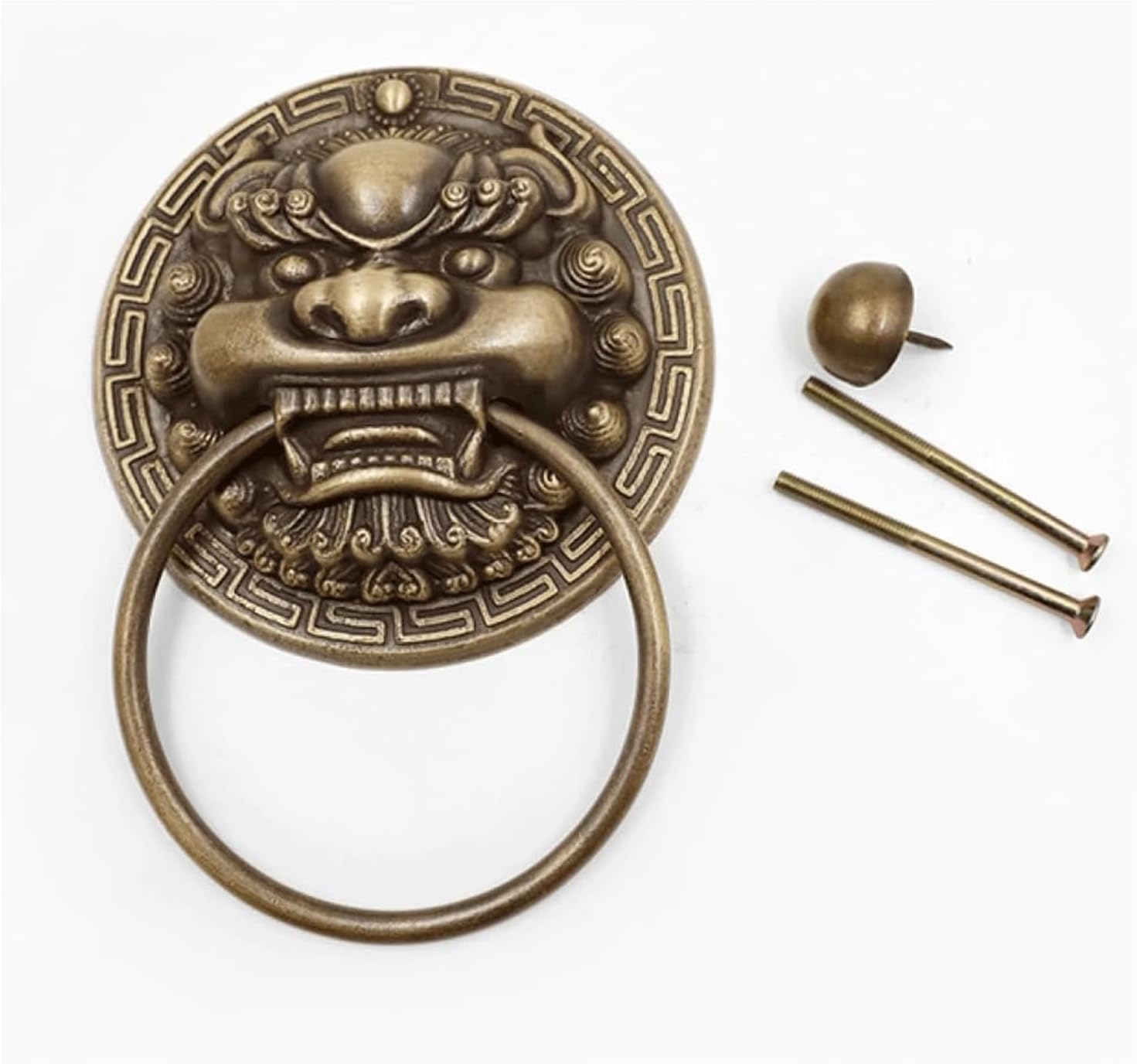 TIST Iron Door Knocker Front Door Door Knock Antique Copper Animal Head Door Handle Classical Heavy Duty Door Ring Knocker Surface-Mounted Installation(A,Dia 20cm)