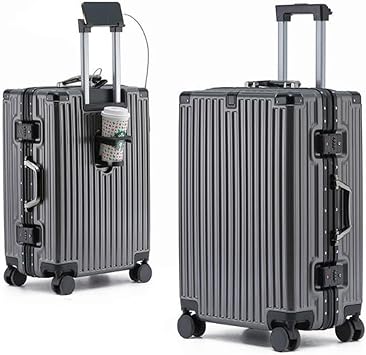 Carry on Luggage Zipperless Luggage Aluminum Luggage Carry on Luggage with USB Suitcase with Cup Holder with TSA with Aluminum Frame,B,20in