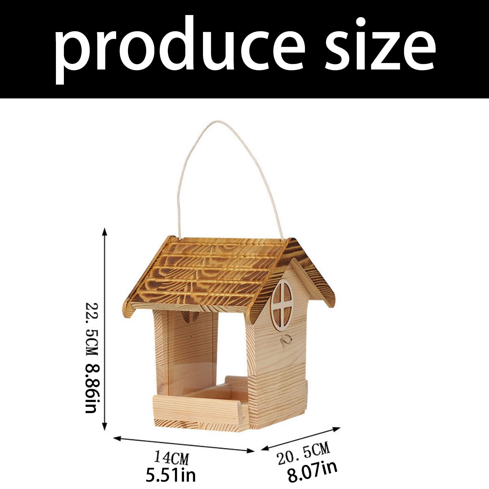 Decorazione per mangiatoia per uccelli da patio, casetta per mangiatoia per uccelli da esterno in legno con vassoio accesso aperto, finitura in legno naturale e ramo un albero o display da