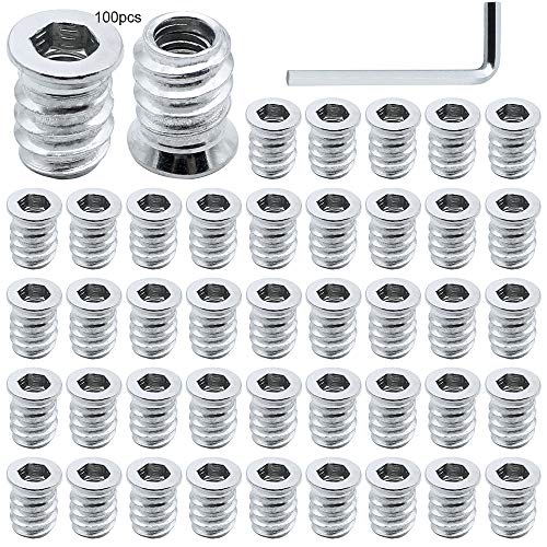 Preisvergleich Produktbild SPTwj 100 Stück M6 Einschraubmuffen Vollgewinde Hex Antriebsmutter Gewindeeinsatz Muttern Innensechskantmuttern aus verzinktem Stahl Möbel Bolt Fastener Vollgewinde M6 X 15mm für Holz Möbel