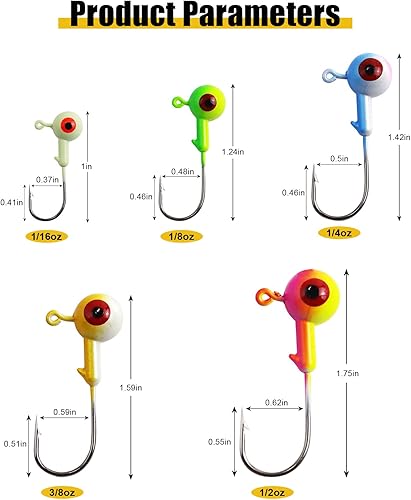 Miniatura 9 de 15-50pcs pesca jig heads ganchos Set 3D ojos alto carbono redondo Crappie jigs 132-12OZ pesca jig hooks surtido jig heads agua salada agua dulce