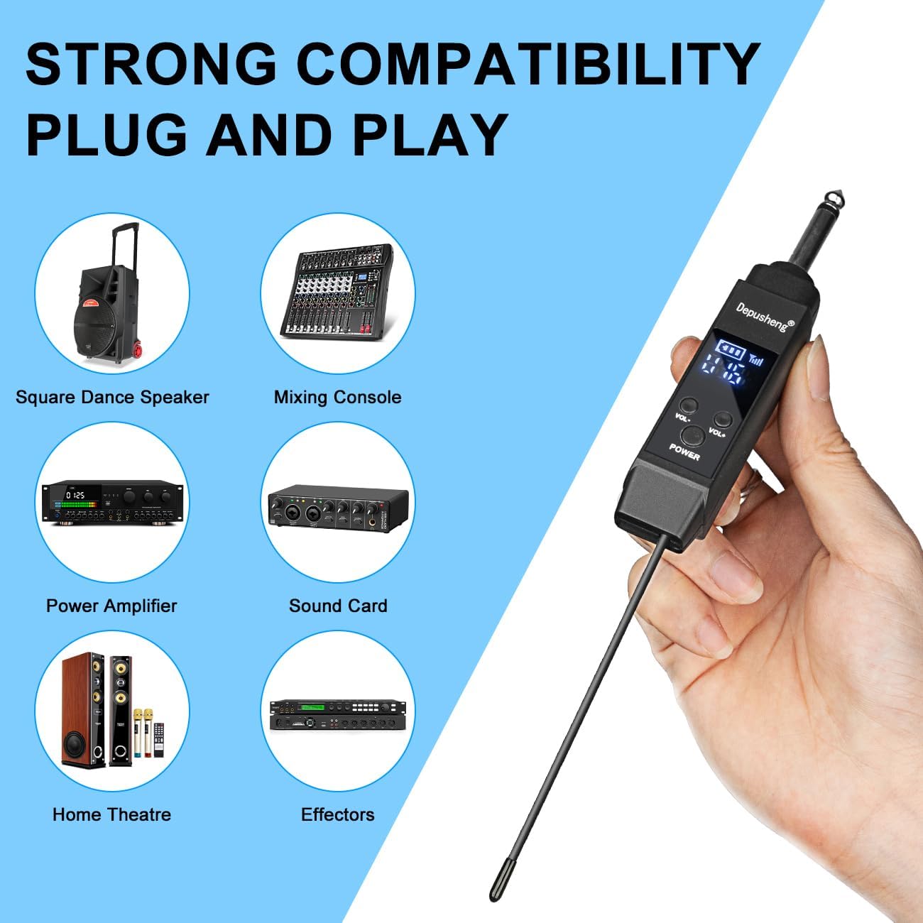 Depusheng S2 Wireless Microphone Dynamic Handheld Microphones Karaoke Microphone Mic with Rechargeable Receiver for Stage Perform Party Church Club (2)