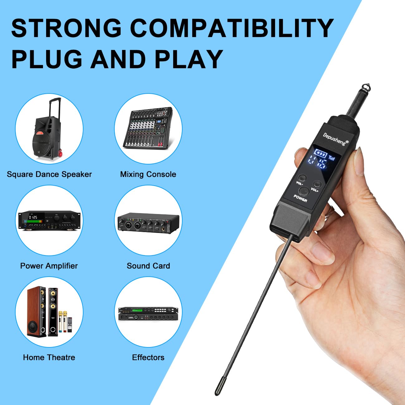Depusheng Microfono wireless S2, microfono dinamico palmare, microfono per karaoke con ricevitore ricaricabile per feste di matrimonio, chiese e club (DPS-S2-2)