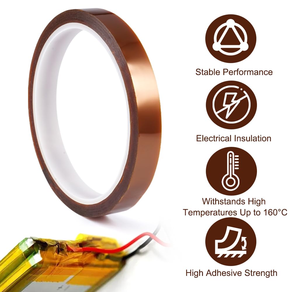 5 Piezas Cinta Termica Sublimacion,3/6/8/12/25mm x 33m Alta Temperatura Cinta,Cintas de Alta Temperatura para Impresora 3D,para Soldar,Electricidad,Enmascarar,Soldar y Sublimación (Marrón)