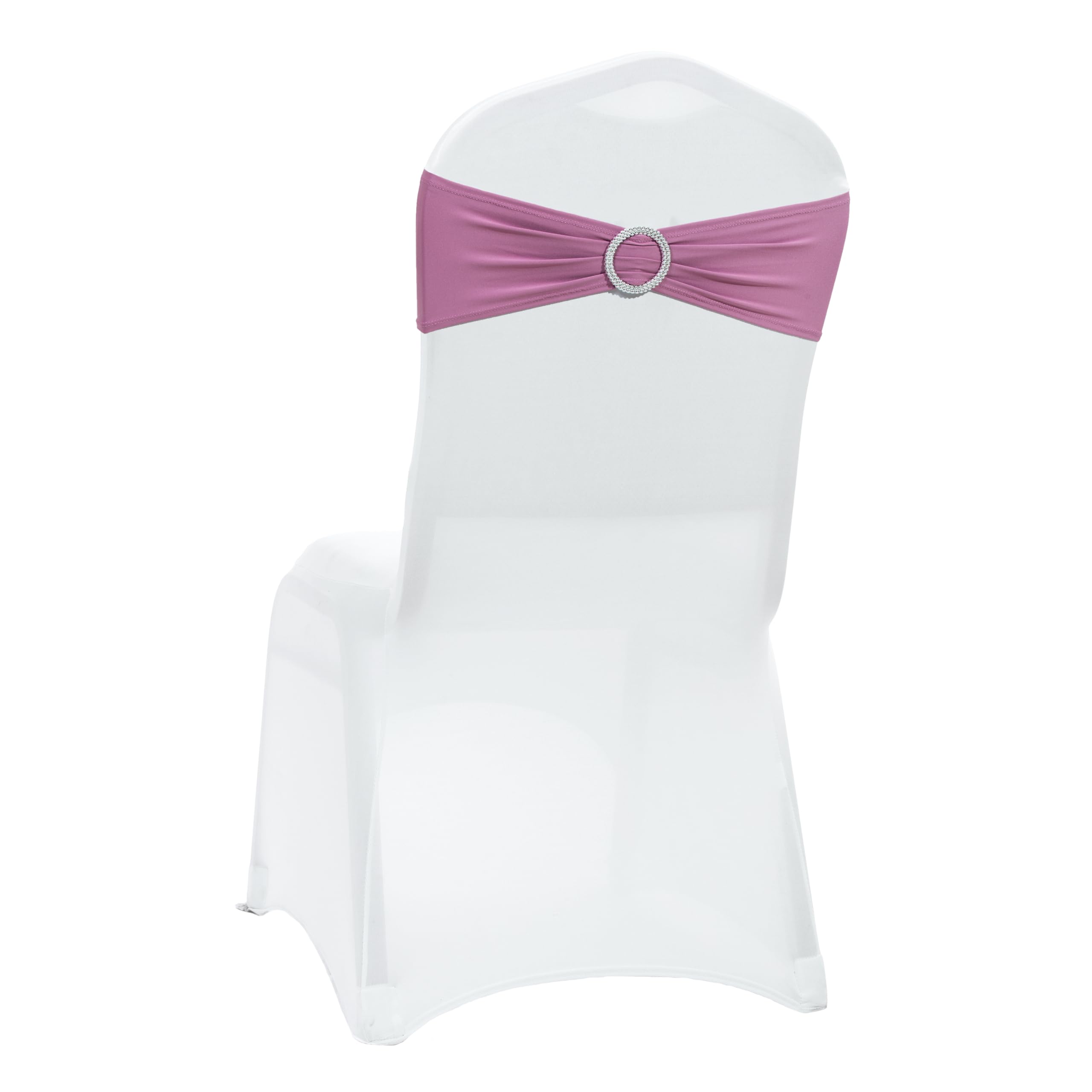 VDS - Dusty Pink | Spandex Chair Sashes Bows | 100 PCS | Stretch Elastic Banquet Universal Folding Chair Band Tie with Silver Buckle Slider for Wedding Party Conference Celebration Event Decoration — image 1