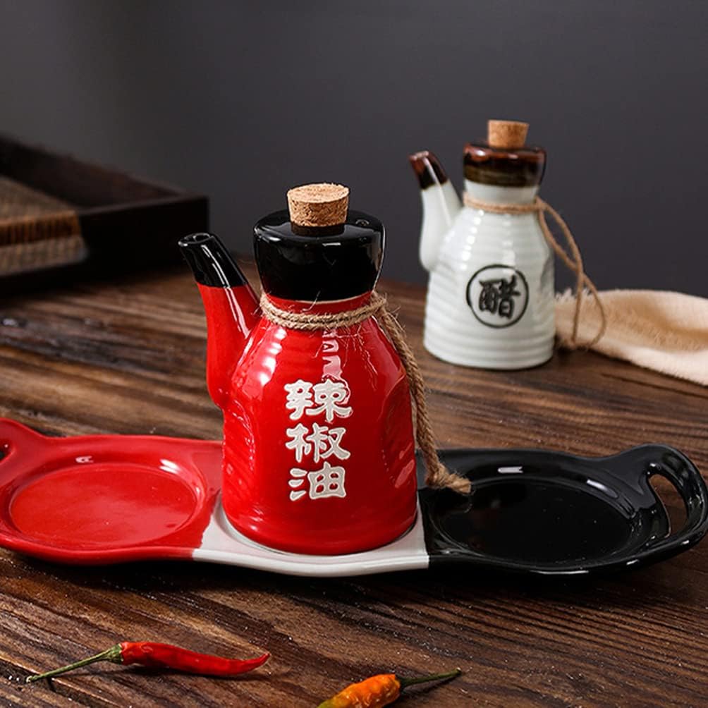 Luxshiny Japanese Style Ceramic Soy Sauce Vinegar Bottle 4.92X2.75X2.75 Inch Reusable Kitchen Dispenser for Cooking and Dining Seasoning