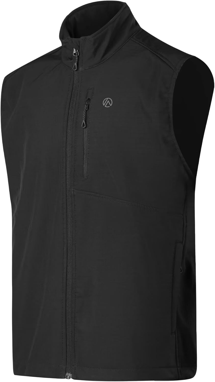 Men's Windproof Vest Lightweight Casual Fleece-lined Softshell Sleeveless Jacket for Travel Hiking Running Golf
