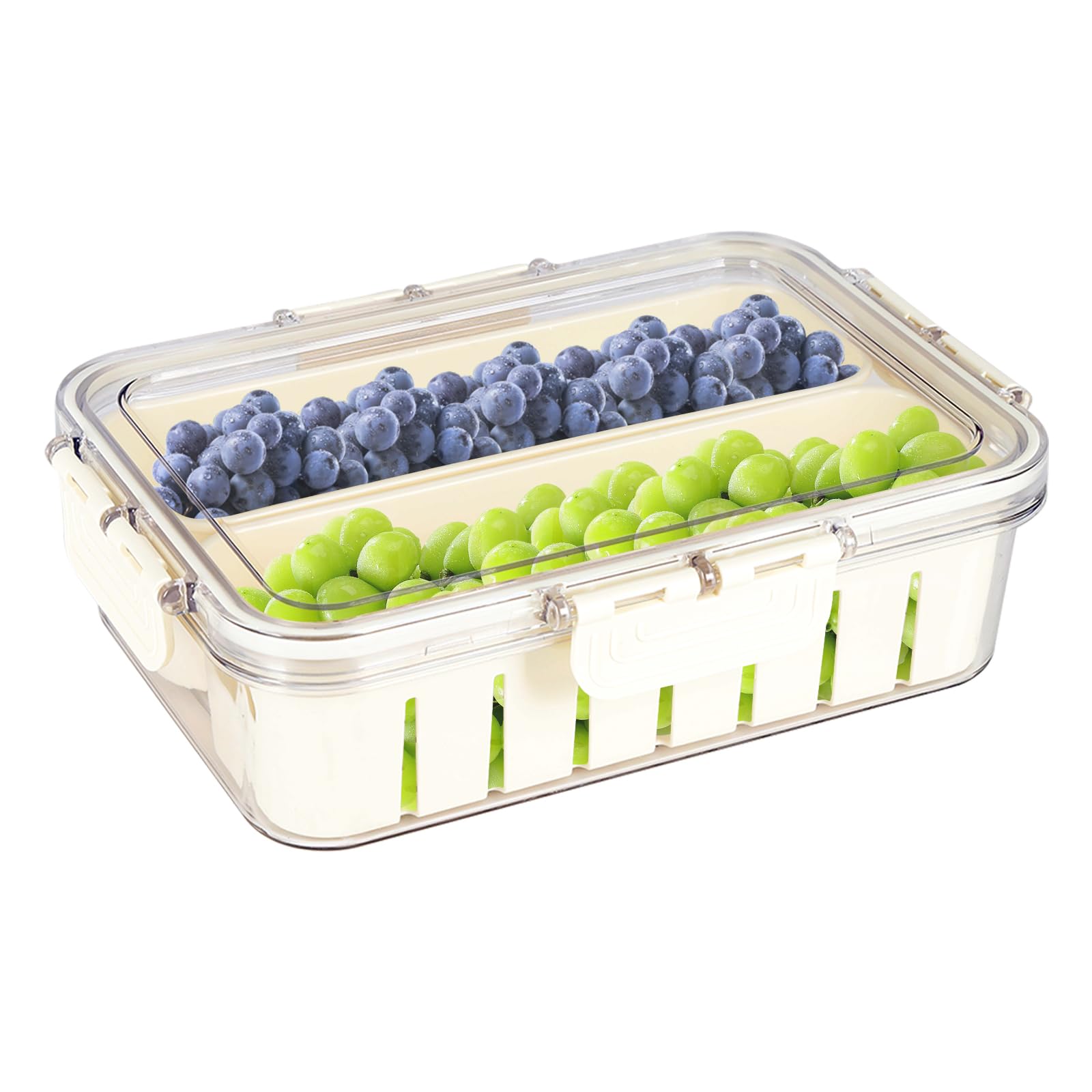 Gzsekken Fresh Food Storage Containers with Lids Airtight,Fridge Food Storage Containers Food Fresh Box with 2 Pack Removable Colander for Fruit Salad Vegetables BPA Free Clear Sealed Keeper