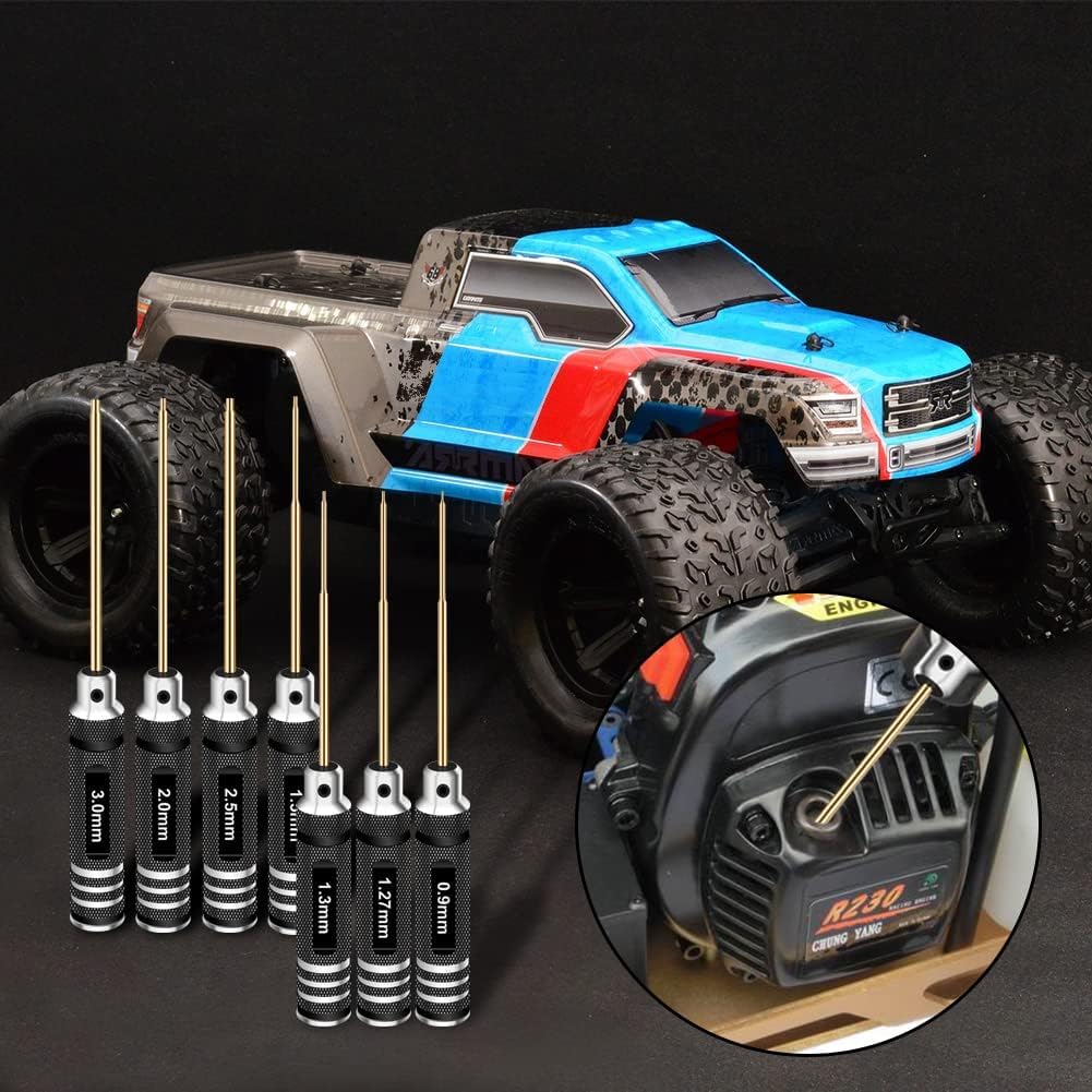 RCpow Hex Driver Set Hex Allen Screwdriver Kit 0.9mm 1.27mm 1.3mm 1.5mm 2.0mm 2.5mm 3.0mm Allen Wrench Set Titanium Hexagon Screwdriver RC Tools Kit for RC Car Drone Multi-Axis Helicopter Models(7pcs)