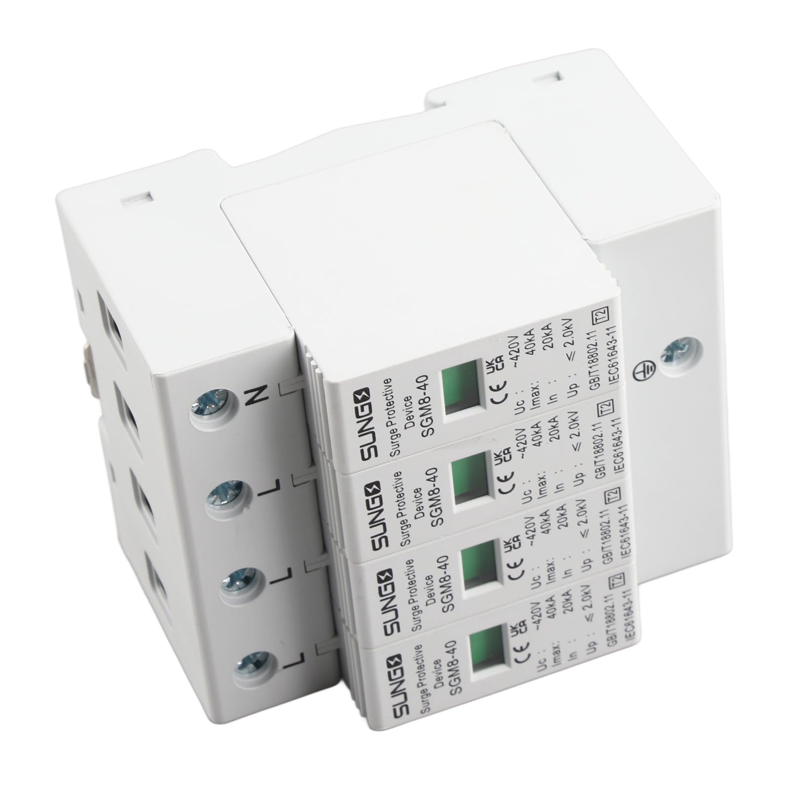 Protezione contro le sovratensioni domestiche, 4P 220V 40KA Casa Din Rail Dispositivo scaricatore a bassa tensione per protezione contro i fulmini