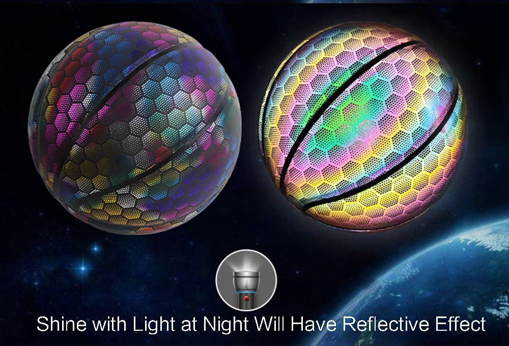 Sporting Goods - Pelota de baloncesto reflectante brillante, talla 7 fosforescente para entrenamiento, interior, exterior, regalo de baloncesto para adultos (Hexagonal)