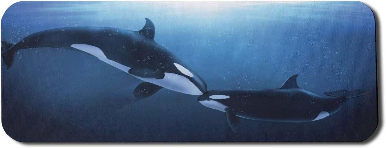 Lunarable Orca Computer Mouse Pad, Whale Family Underwater Photo Mammal Fish Swimming in Ocean, Rectangle Non-Slip Rubber Mousepad Large, 31 x 12 Gaming Size, Sea Blue Violet Blue