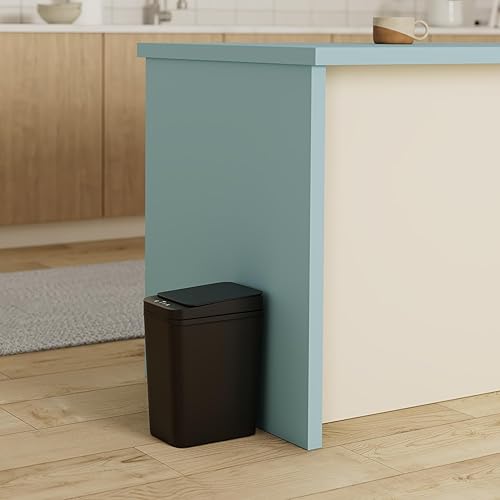 Miniatura 37 de Cubo de basura pequeño para baño con tapa, 2.6 galones, sin contacto, automático, delgado, impermeable, sensor de movimiento, cubo de basura Blanco