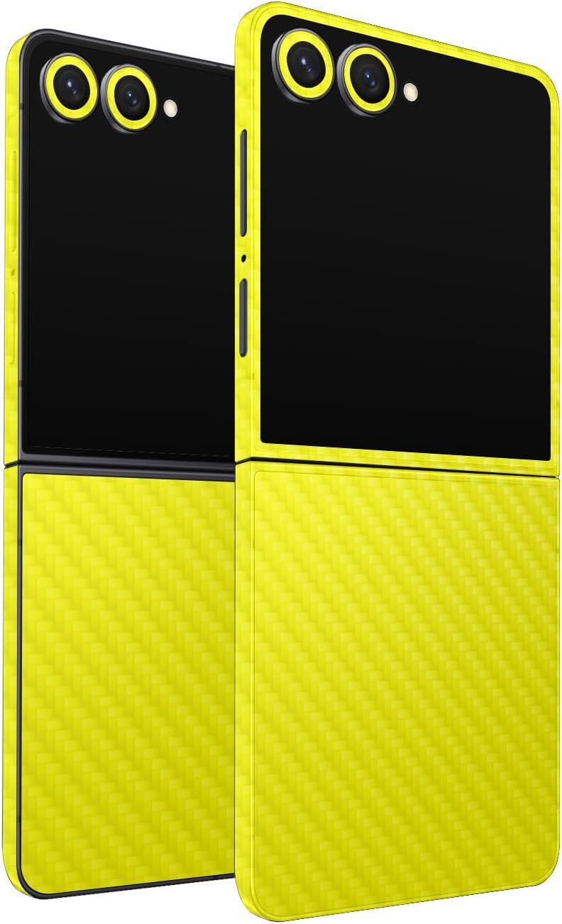 2 Pack of Phone Skins for Samsung Galaxy Z Flip 7 - Solid Yellow| Protective Vinyl Covers | Textured Carbon Fiber Finish | Made in The USA by MightySkins