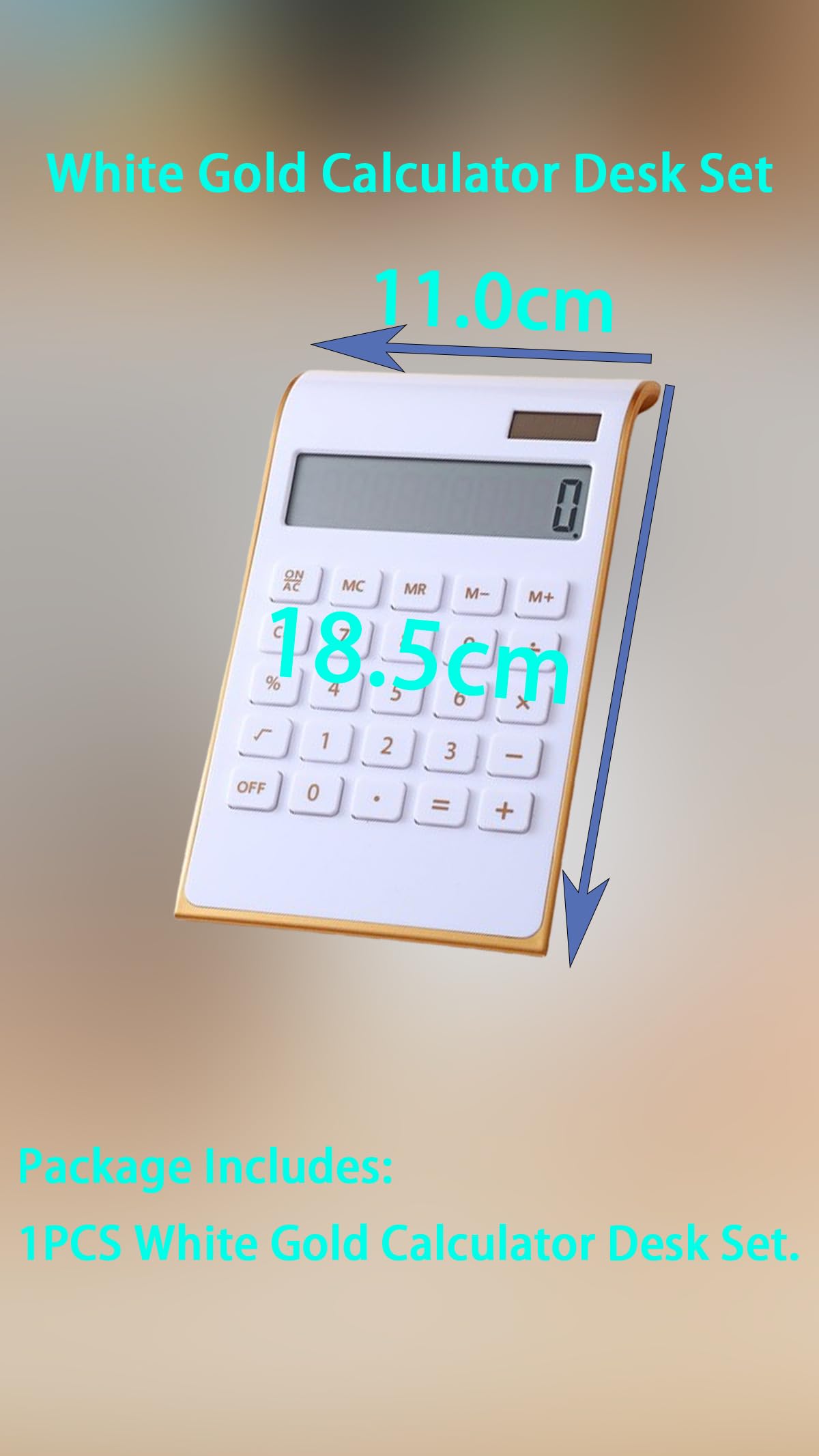 Sweet seven White Gold Calculator Desk Set - Stylish Office Accessories for Women - Standard 10-Digit LCD Display - Perfect Office Supplies