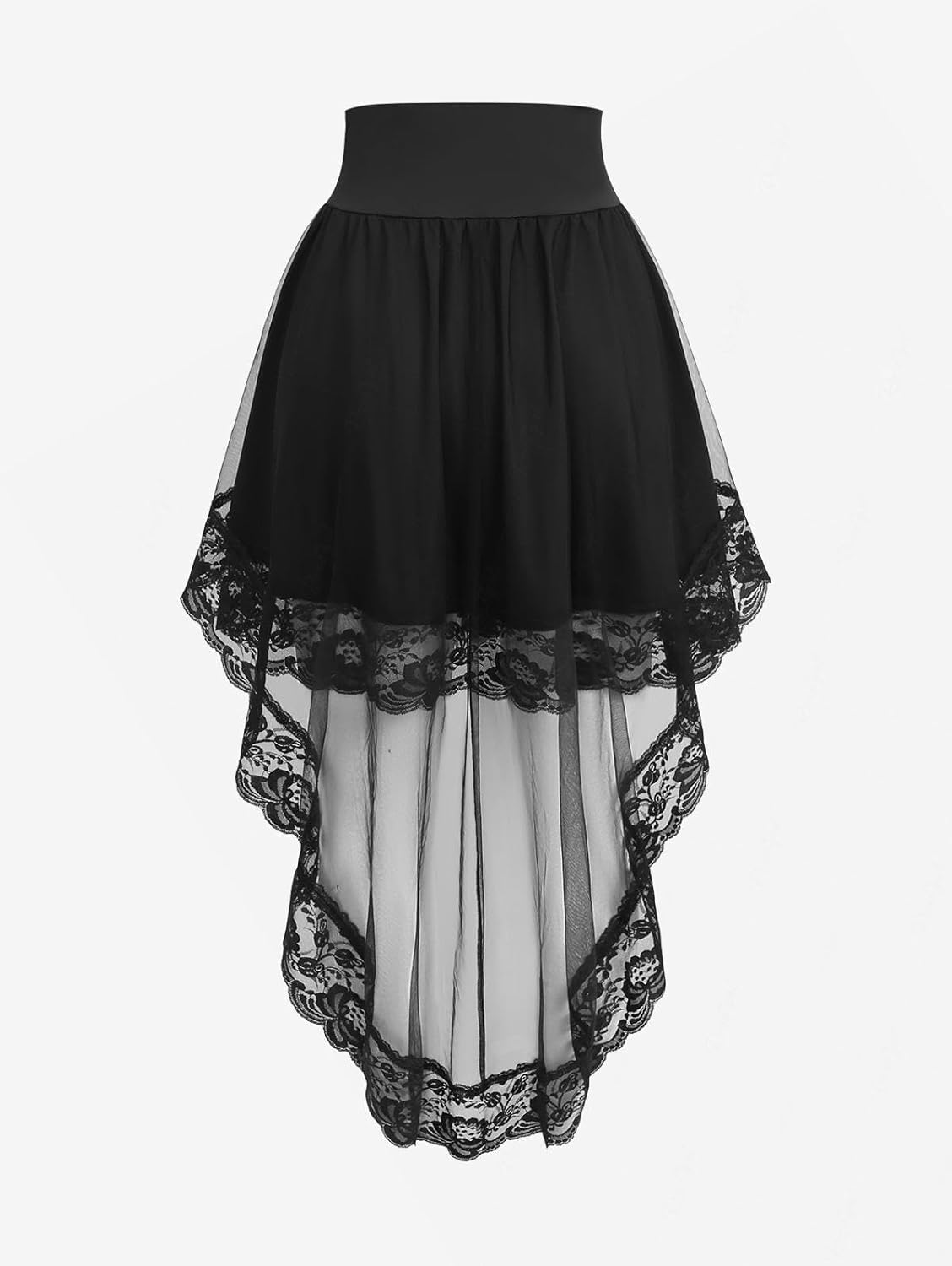 Womens Floral Lace Sheer Mesh Patchwork Asymmetrical A Line Midi Skirt Renaissance Goth Pirate High Low Skirts - Image 5