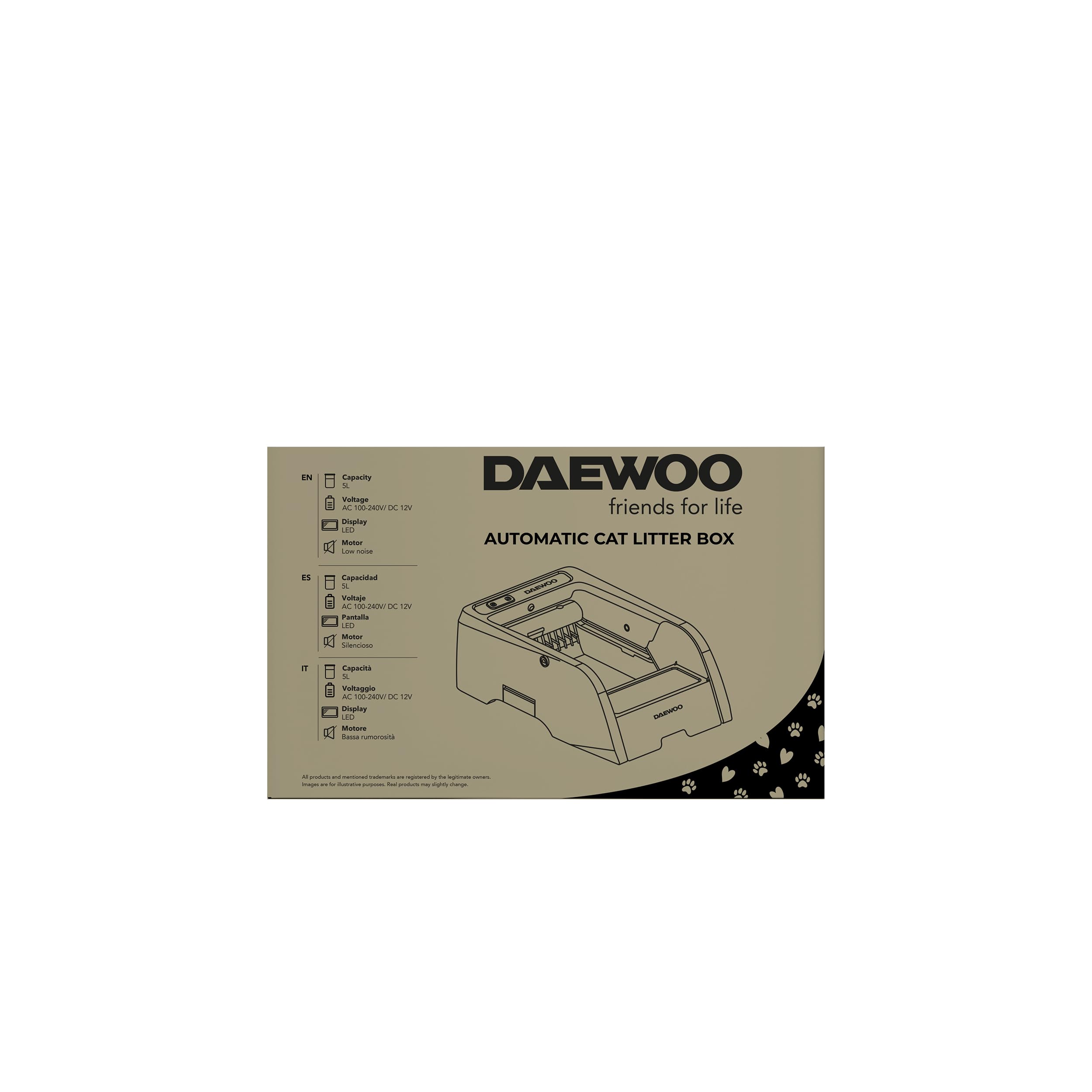 Daewoo - Lettiera Gatto Autopulente 5L con Sensore di Rilevamento Animale, Controllo Remoto tramite App TUYA, Lettiera Automatica con Timer, Silenziosa a 45 dB, Cani e Gatti Accessori
