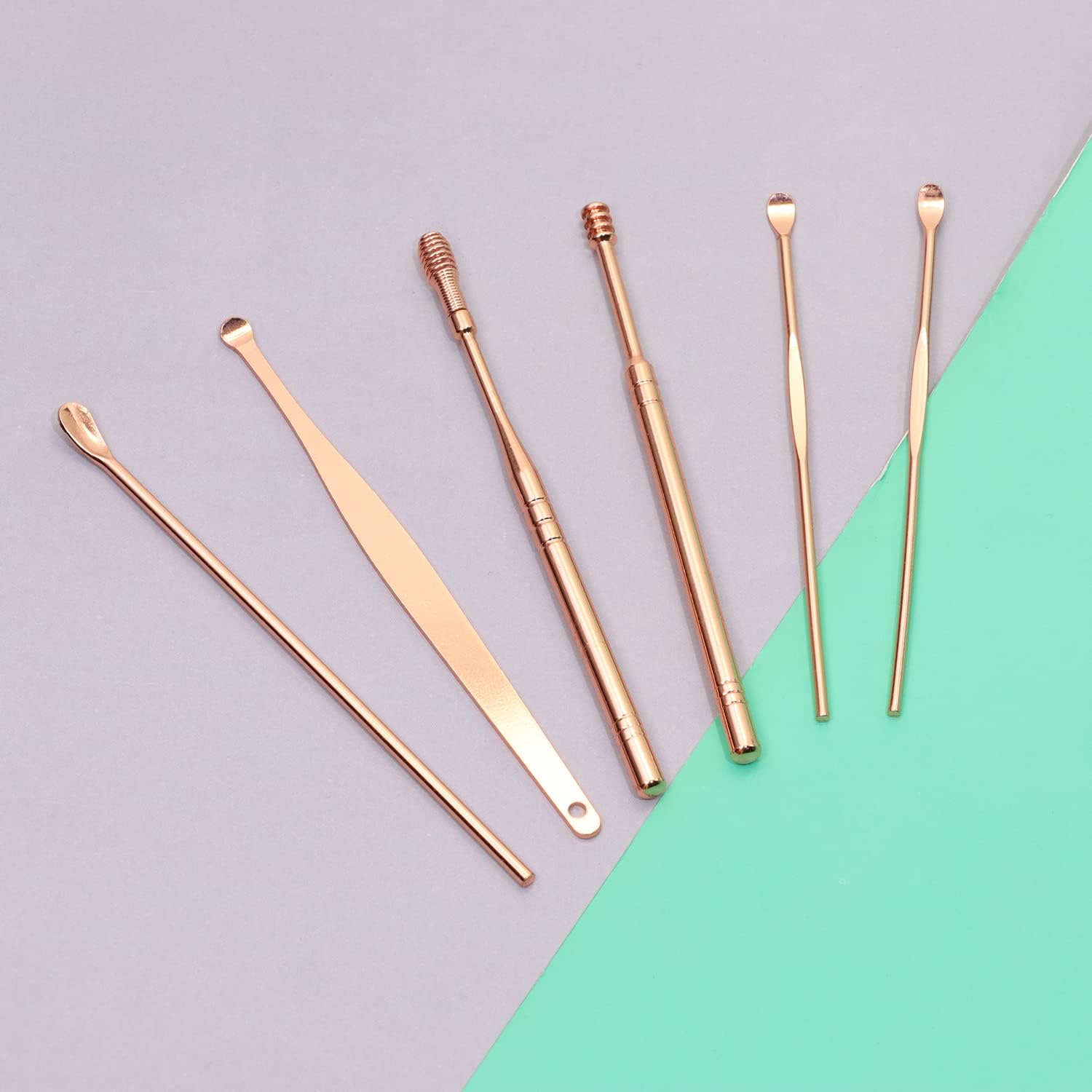 ONLYKXY 6pcs Ear Wax Removal Cleaning Tool Kit,Stainless Steel Ear-Pick Cleaner Portable Ear Spoon Set SpoonCurette Ear Picks Digger Spiral Spring Ear Spoon Set