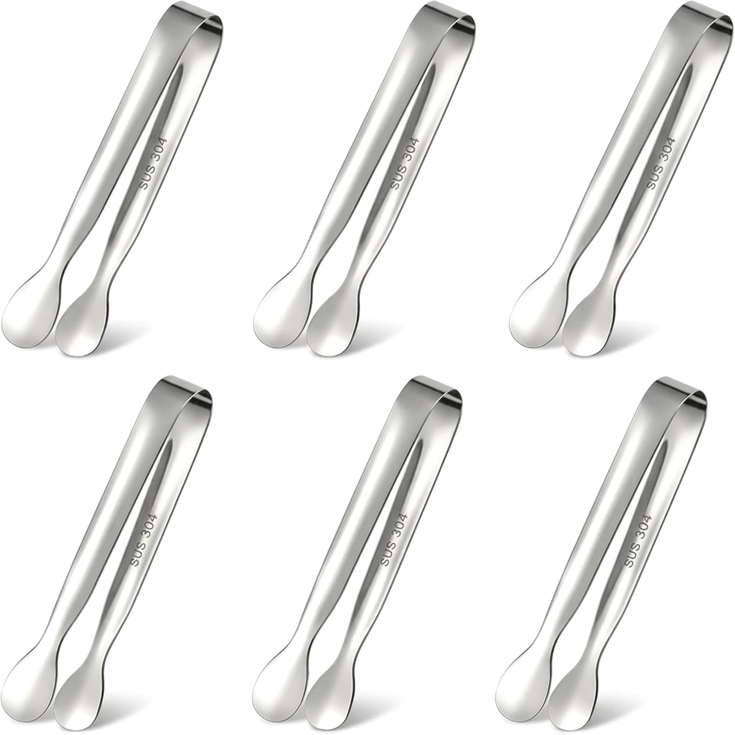 Mini Serving Tongs for Appetizers, 18/8 Stainless Steel, Set of 6, 4.33-In