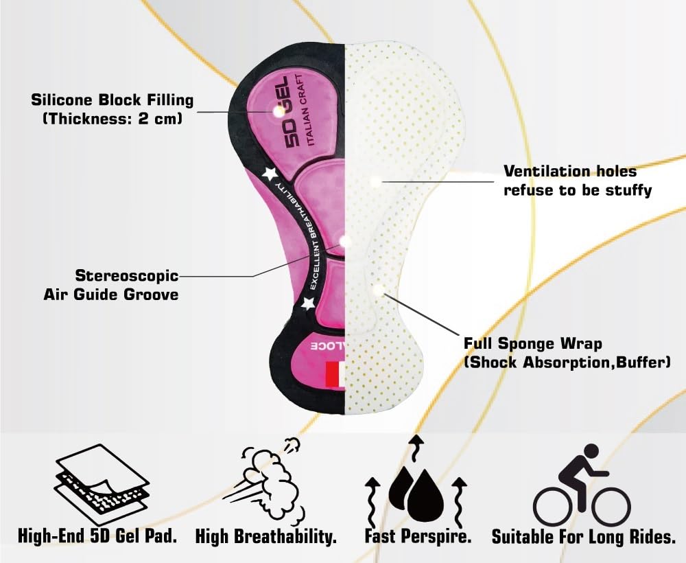Culotte Ciclismo Hombre Pantalones Cortos de Ciclismo for Mujer, Transpirables, de Verano, con Almohadilla de Gel 5D y Bolsillo Culotte Ciclismo Hombre Corto(Pink,3XL)