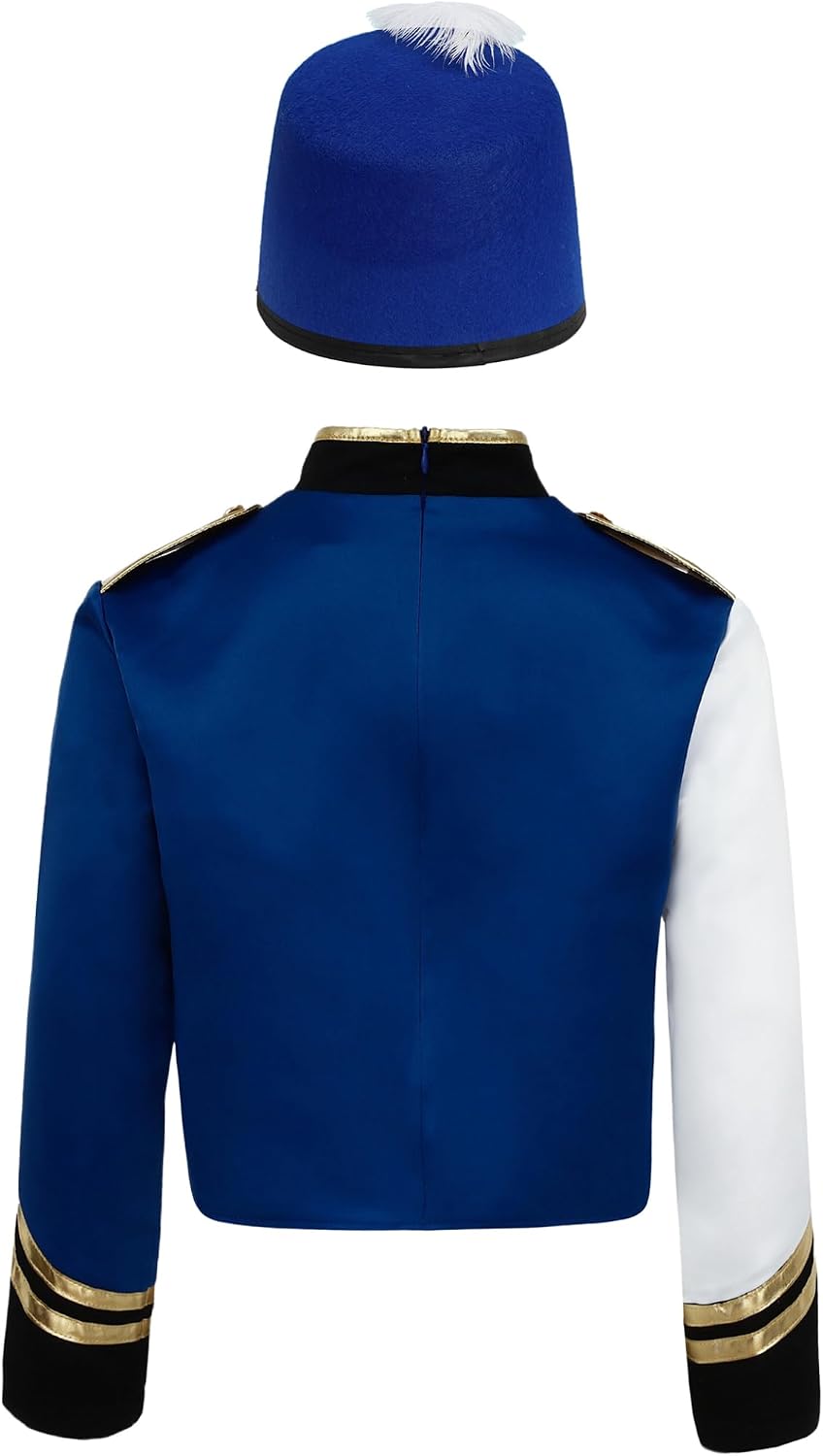Boys Drum Line Uniform Marching Band Jacket with Royal Hat Formal Performance Wear