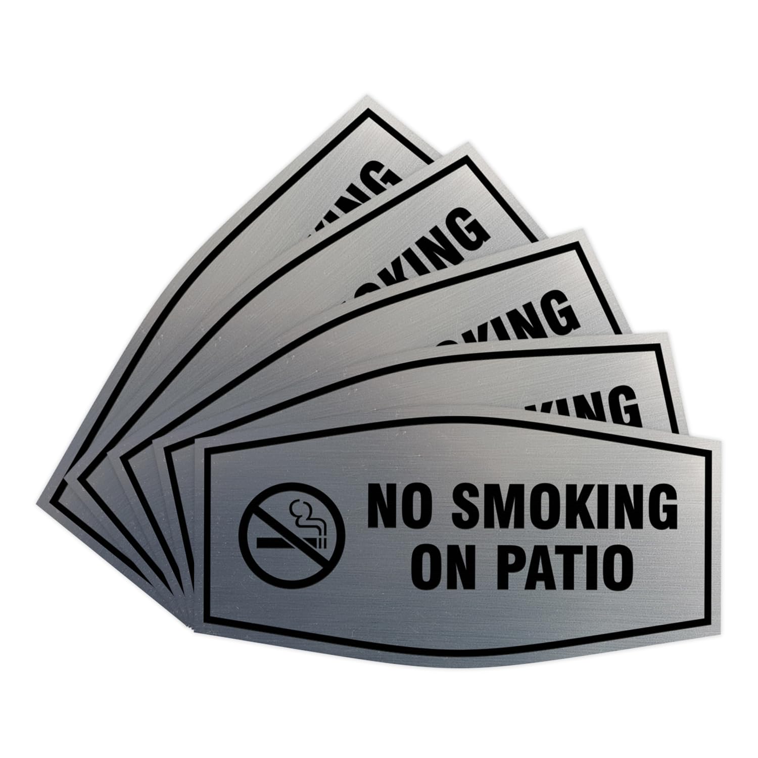 Signs ByLITA Fancy No Smoking on Patio Sign - Easy to Install - Hospitality Venue No Smoking Signage (Brushed Silver) - Small 5 Pack