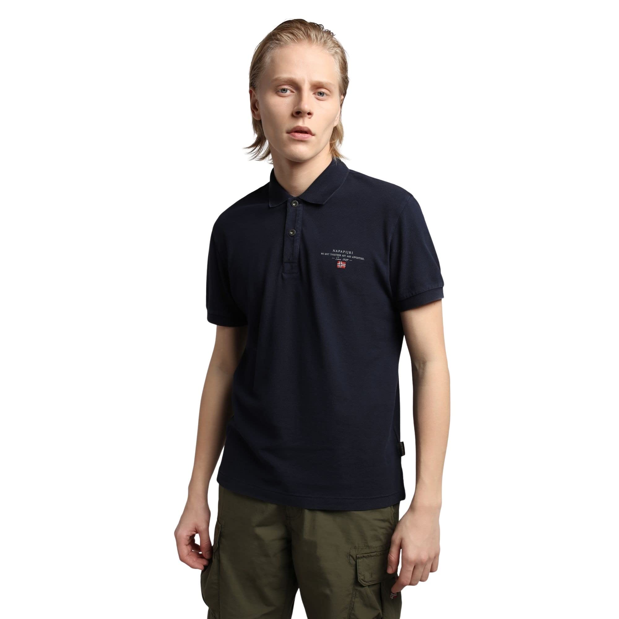Napapijri Men's Blue Polo Shirts, S, Cotton Polo Shirt With Short Sleeves And Logo Embroidery