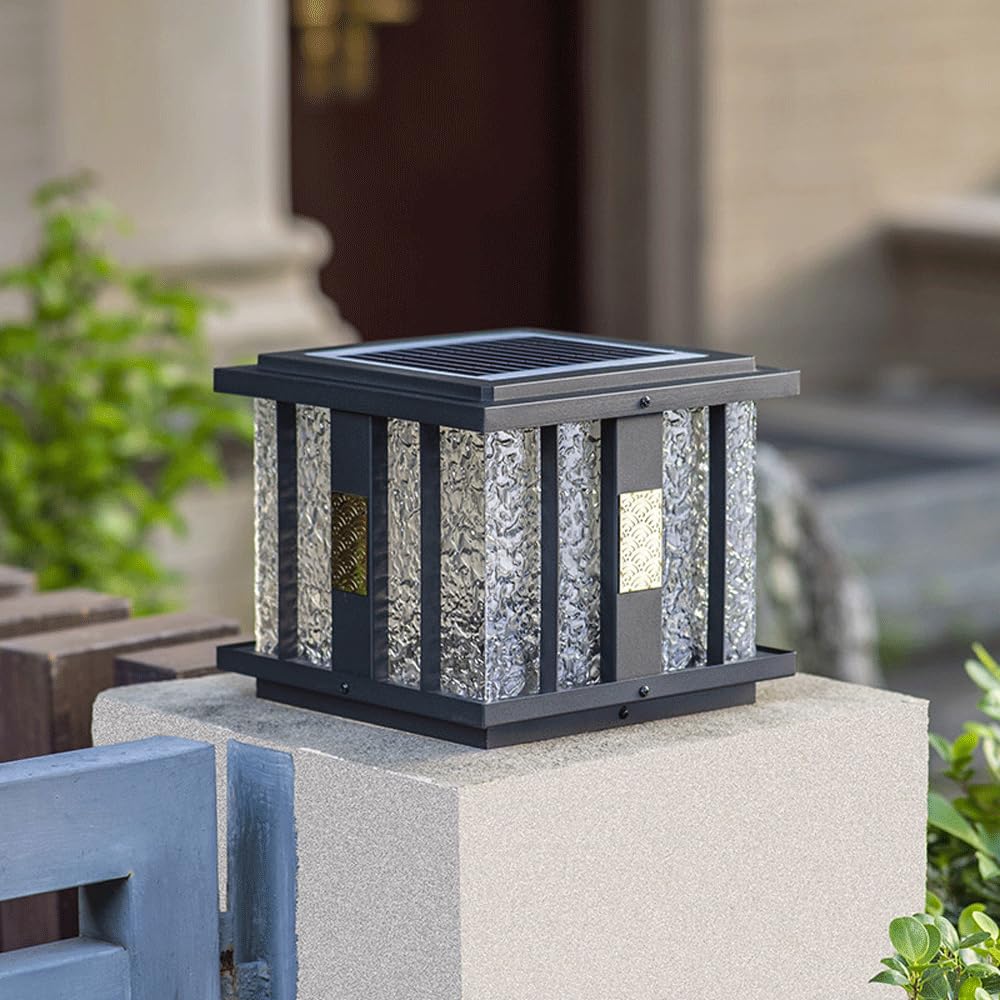 Solarne lampy słupkowe na zewnątrz, nowoczesne lampy słupkowe LED, wodoodporne oświetlenie słupkowe, latarnia ogrodzeniowa na werandę, podwórko, skrzynka pocztowa, 2 szt
