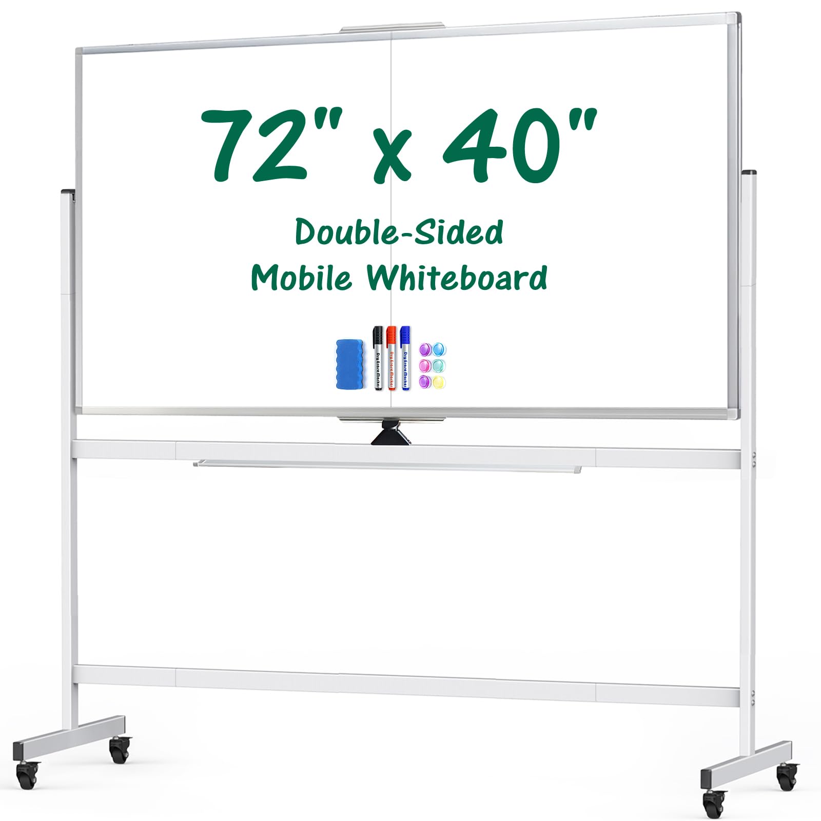 WEYOUNG Large Rolling Whiteboard 72"x40", Double Sided Magnetic Mobile Whiteboard with Stand, Portable Dry Erase Board on Wheels for Office School Home